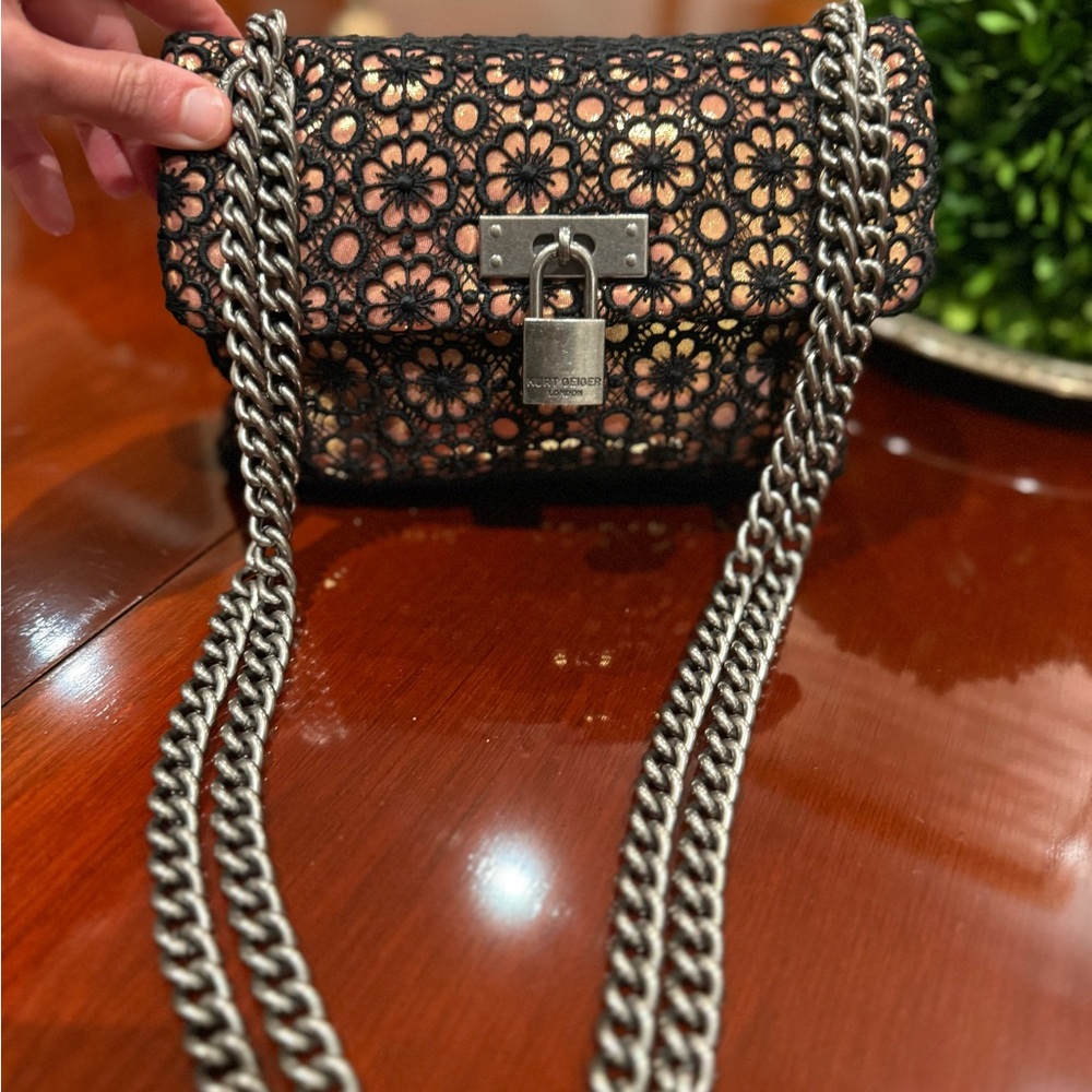 Kurt Geiger Brown Geometric Shoulder Bag with Chain Strap - Picture 4 of 11